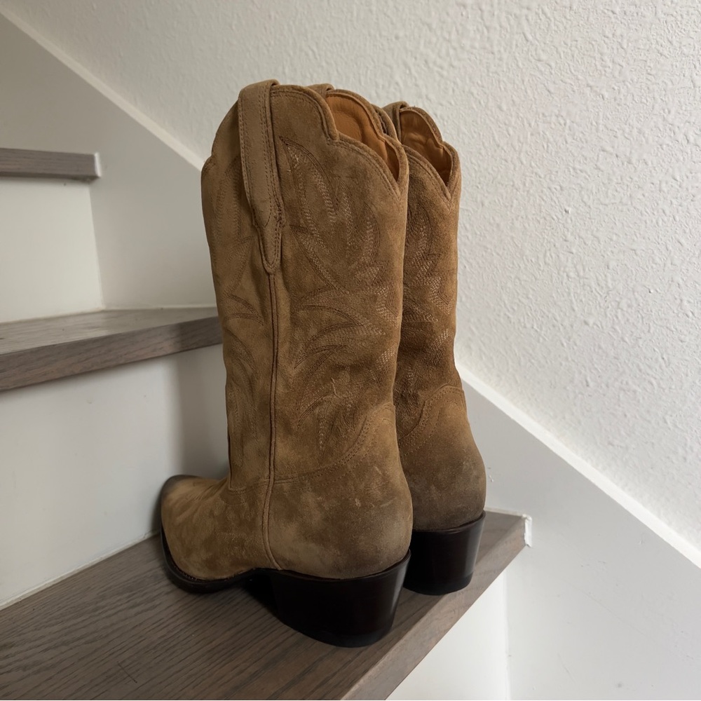 NWOB Tecovas The Jamie Suede Western Cowboy Boots in Caramel Brown - Picture 5 of 8